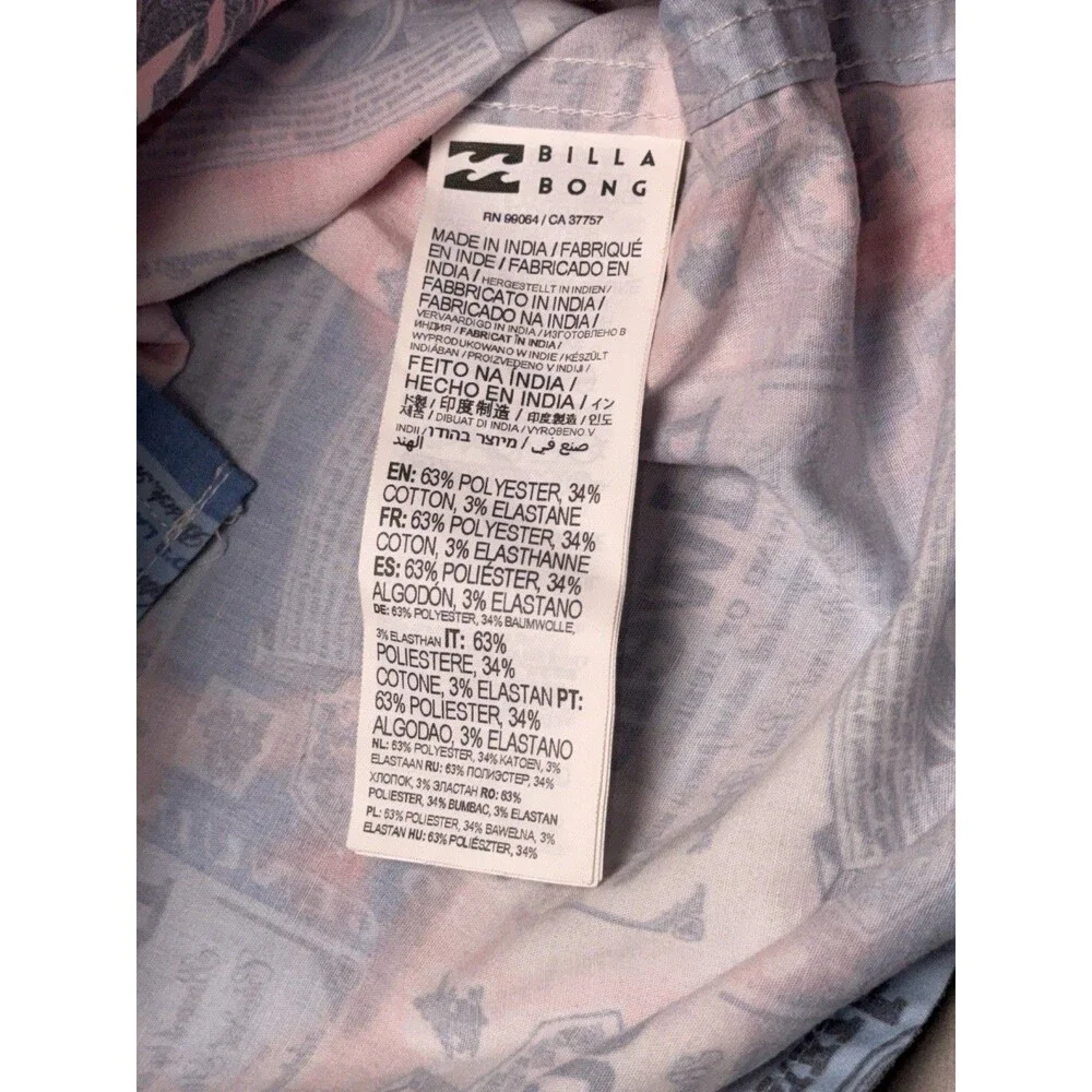 Billabong Budweiser Beer Label Print Button Down Shirt Mens Large Multicolor